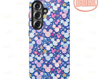 Blue Floral Mickey Balloons Disney Effect Phone Case, Magsafe Tough Case, Disney Phone Case for iPhone 17 Samsung S26 Google Pixe