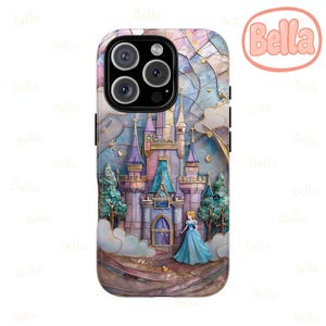 Cinderella in Castle, Disney Stained Glass Effect Phone Case, Magsafe Mosaic Tough Case, Disney Phone Case for iPhone Samsung Google Pixel