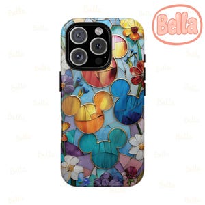 Three Mickey Head, Disney Stained Glass Effect Phone Case, Magsafe Mosaic Tough Case, Disney Phone Case for iPhone Samsung Google Pixel