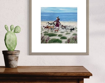 Dog Walker print, dog Walker wall art, dog trainer fun print, dog owner fun print, dog walker gift, dogs art print, dogs beach print, dogs