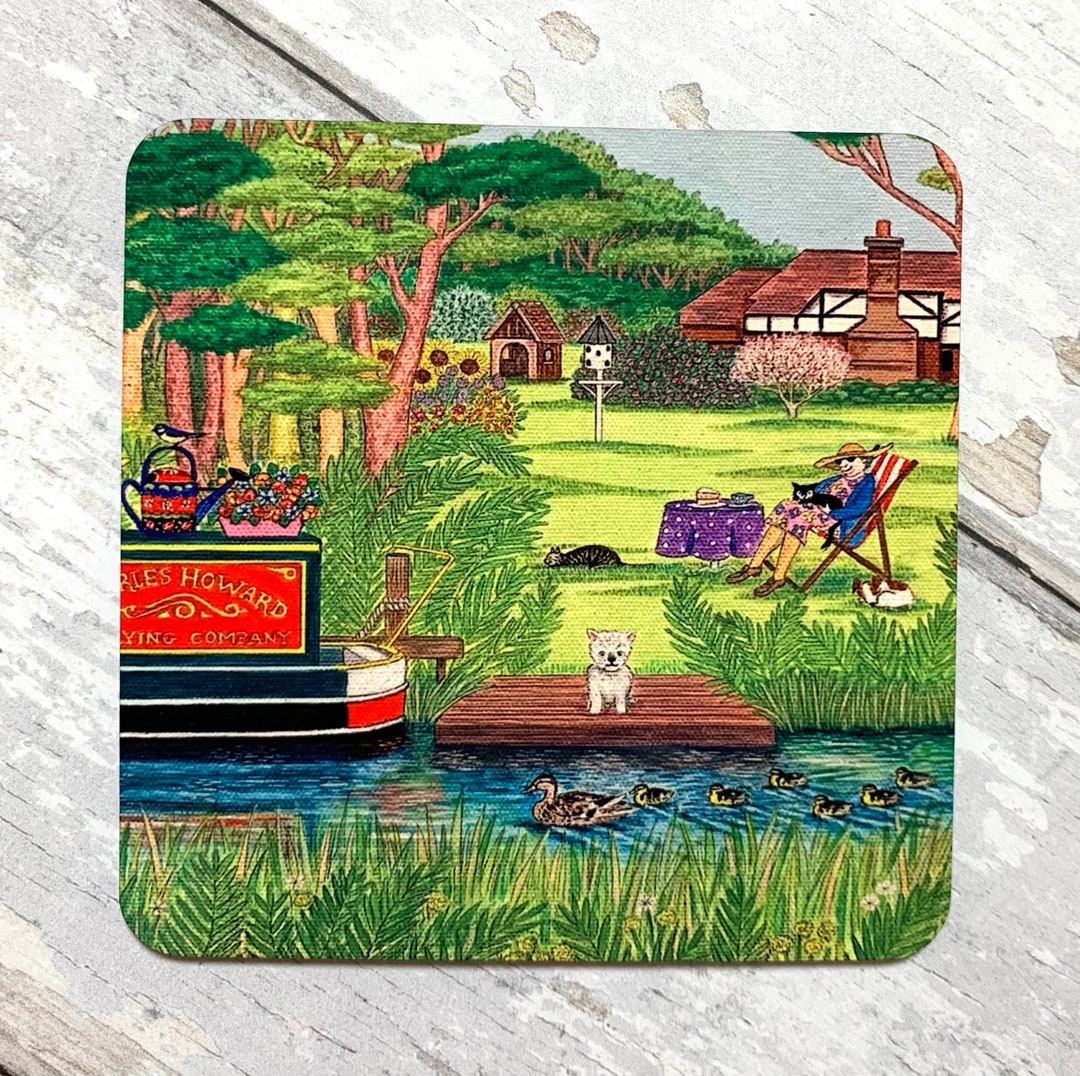 Canal Boat Art Coaster, Canal Boat Tableware, Canal Boat Gift, Canal Boat Drink Coaster, Barge