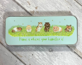 Hamster themed tin, hamster lovers pencil tin, hamster lovers gift, hamster owners gift, hamster themed stationary tin, hamster pencil case