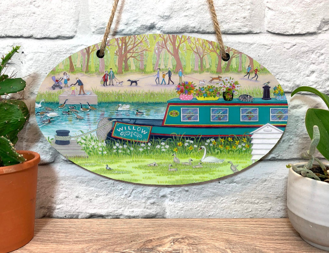 Canal Boat Art Plaque, Canal Boat Room Decor, Canal Boat Painting, Canal Boat Gift, Canal Boat