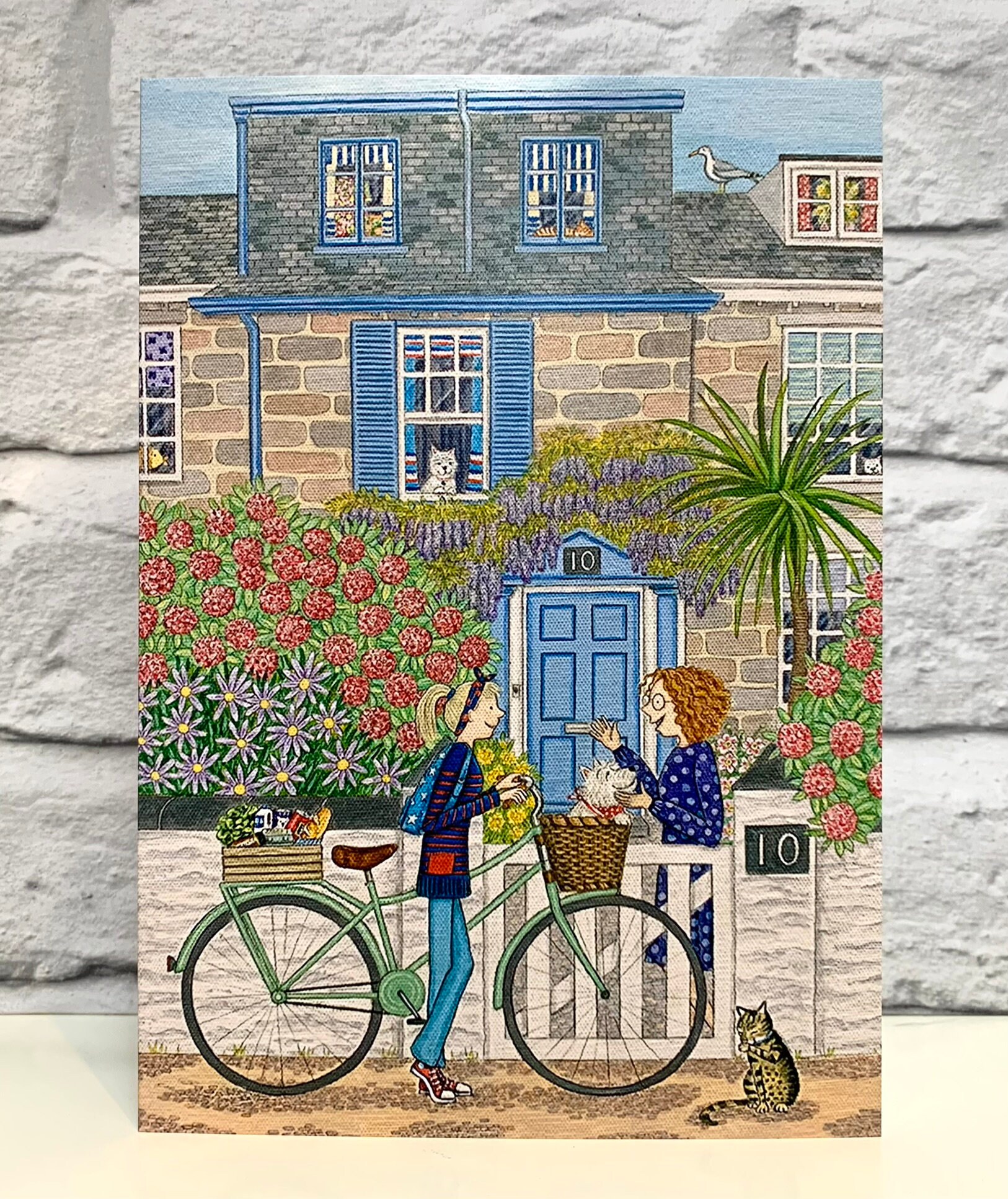 Best friends card, friends birthday card, Cornish house card, Cornwall lover card, Good neighbours card, bicycle lover card, Cornwall home