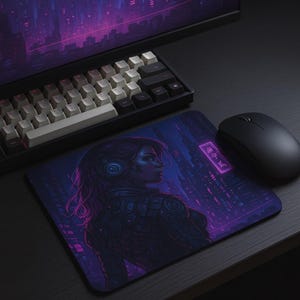 Neon Cyberpunk Gaming Mouse Pad, Non-Slip Desk Mat, Retro Gamer Gift, PC Mousepad, Video Game Accessories