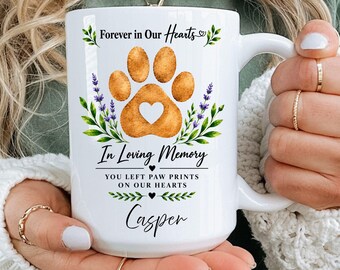 Pet Memorial Mug, Personalized Dog Loss Gift, Forever in Our Hearts Mug, In Loving Memory Pet Sympathy Coffee Cup