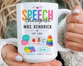 Taza para logopeda, regalo personalizado para terapeuta del habla, taza de café para patólogo del habla, taza personalizada para profesor, regalo de graduación para logopeda.