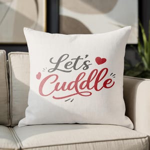 Funda de almohada "Let's Cuddle", acogedora manta decorativa de estilo rústico, regalo de San Valentín, adorable funda de almohada "Hug"