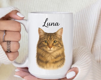 Taza personalizada con retrato de mascota, taza con nombre de gato, regalo para amantes de los gatos, taza de café con cara de gato personalizada, regalo para mamás de gatos, regalo para amantes de las mascotas