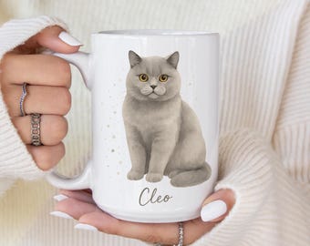 Personalized Cat Mug, Custom Cat Portrait Mug, Pet Memorial Coffee Mug, Cat Lover Gift, Custom Pet Mug with Cat Name