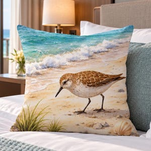 Sandpiper Beach Pillow Coastal Bird Decor Shorebird Cushion Ocean Beach House Throw Pillow Nature Coastal Home Accent PILLOW CASE