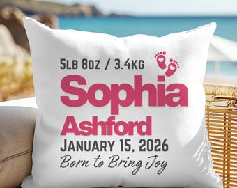 Funda de almohada personalizada para el nacimiento del bebé, almohada personalizada para niña, cojín de recuerdo para recién nacido, regalo de decoración para la habitación del bebé con el nombre del bebé