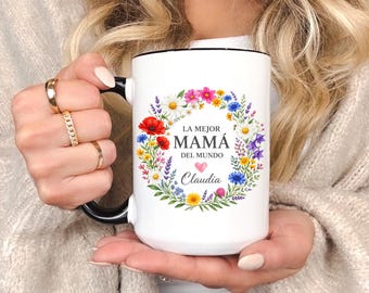 La Mejor Mamá Mug Personalized Spanish Mom Gift, Regalo Para Mamá con Nombre, Floral Coffee Mug Mothers day gifts from daughter