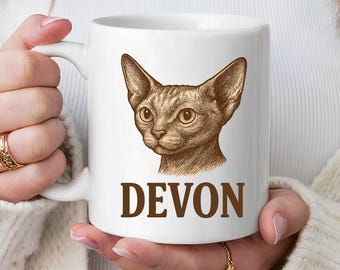 Custom Pet Portrait Mug with Name, Personalized Cat Mug Gift, Cat Lover Coffee Mug, Custom Cat Drawing Mug, Pet Memorial Gift