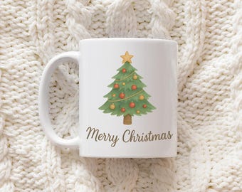 Merry Christmas Mug, Christmas Tree Coffee Mug, Holiday Coffee Cup, Cute Festive Mug, Cozy Winter Christmas Gift