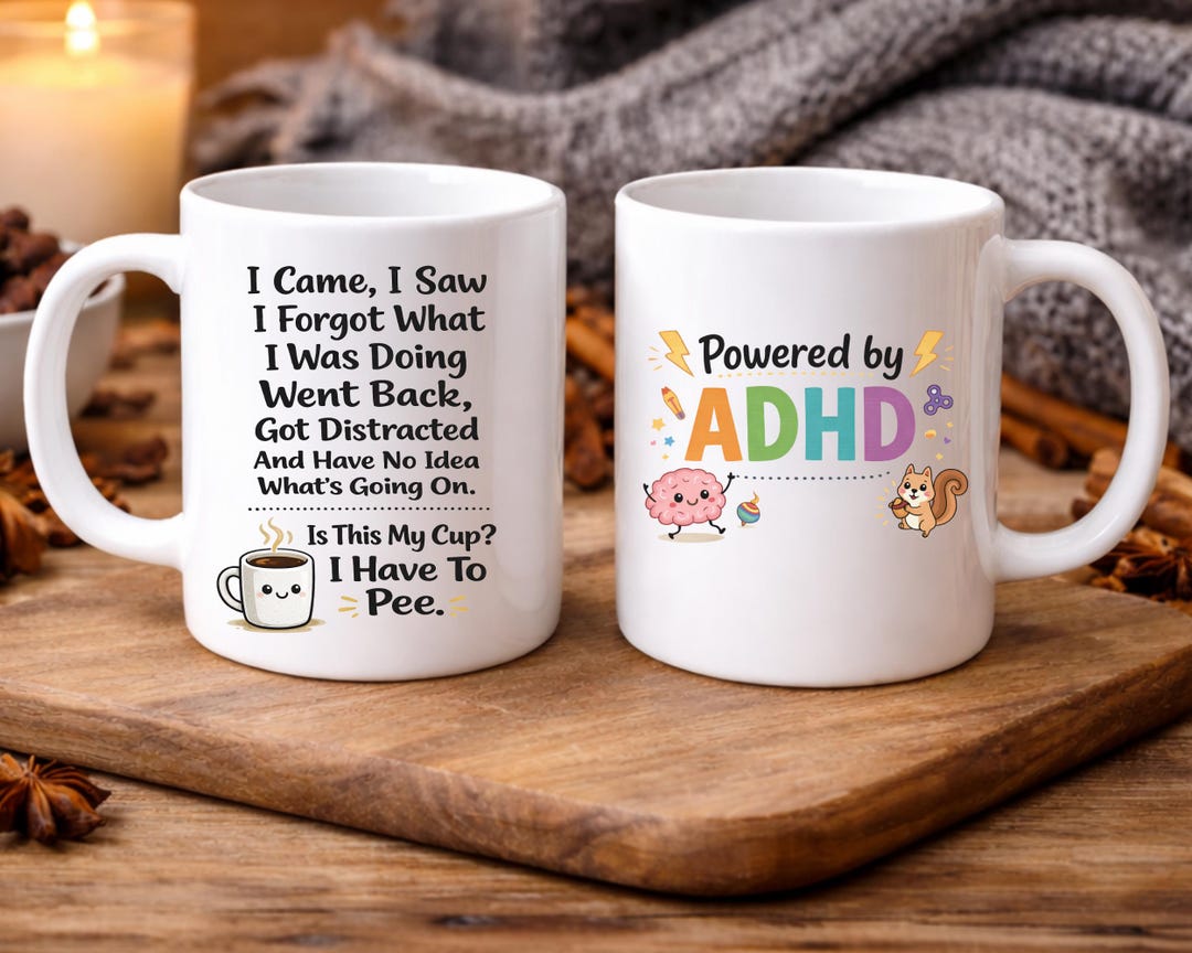 Funny ADHD Mug – Double-sided Coffee Cup, Easily Distracted Humor Gift ...