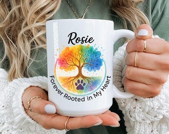 Pet Memorial Mug Personalized Dog Loss Gift, Custom Pet Remembrance Mug, Rainbow Bridge Mug, Forever in My Heart Pet Mug with Name