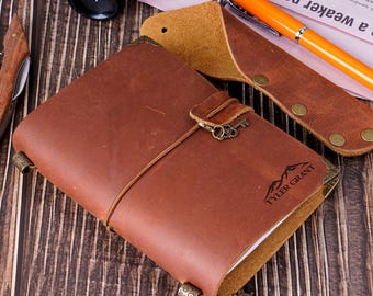 Leather Notebook Cover Pen Holder, Custom Refillable Journal with Name, Handmade Travelers Journal, A5 Leather Sketchbook, Christmas Gift