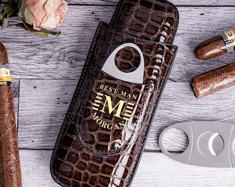 Leather Cigar Case for Men, Personalized Travel Brown Cigar Holder Gift, Wedding Favor for Groomsmen, Birthday Gift for Him, Christmas Gifts