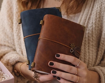 Diario in pelle regalo, personalizzato con nome, taccuino tascabile ricaricabile, copertina per diario passaporto, appunti di viaggio, regalo diario di viaggio fatto a mano
