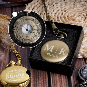 Gravera fickur med personligt namn, vintage present till marskalk, bröllopsminnespresent, unikt mönsterfickur, presenter till vänner, pappa