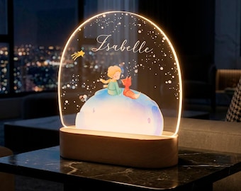 Personalized acrylic night light with name, Little Prince fox lamp, nursery bedside decor, baby shower gift, kids room LED table light