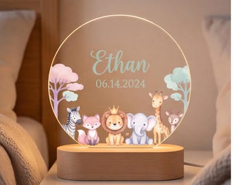 Personalized Animal Night Light for Baby Nursery, Custom Baby Gift, Christening Gift, Birthday Gift for Kids, Bedside Nursery Decor