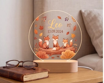 Personalized Baby Night Light Woodland Animal Nursery Lamp Baby Shower Gift Christening Gift Newborn Keepsake Decor