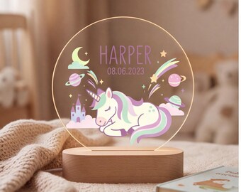 Personalized Unicorn Night Light, Custom Name Nursery Lamp, Baby Girl Room Decor, Baby Shower Gift, Whimsical Bedtime Keepsake