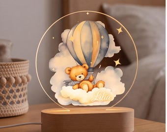 Personalized Baby Night Light Teddy Bear Nursery Lamp Custom Kids Room Decor Baby Shower Gift