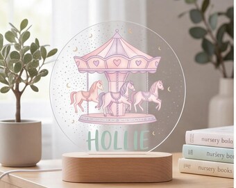 Personalized Nursery Night Light, Carousel Horse Custom Name Baby Gift, Newborn and First Birthday Room Decor
