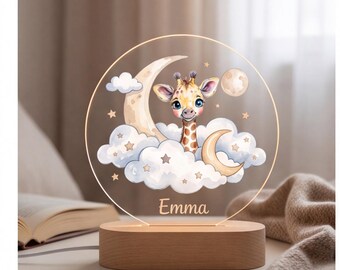 Personalized Night Light Giraffe Moon Nursery Decor, Custom Name Kids Bedroom Light, Baby Shower Gift, Cozy Bedtime Room Decor