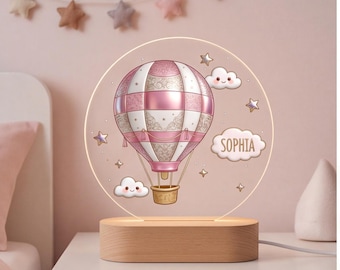 Personalized Hot Air Balloon Night Light, Custom Nursery Decor Gift for Baby Shower, Whimsical Baby Room Lamp