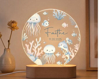 Personalized Jellyfish Night Light, Ocean Nursery Decor, Custom Name Baby Room Light, Under the Sea Kids Room Gift