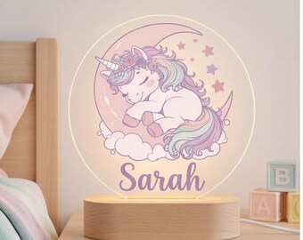 Personalized Unicorn Night Light, Custom Nursery Decor Gift, Sleepy Moon Baby Room Light, Baby Shower Gift, Whimsical Kids Room Decor