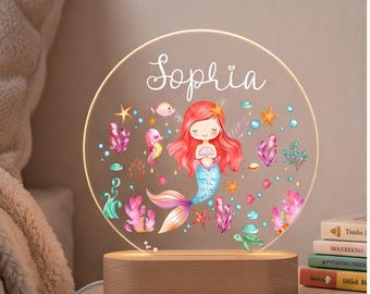 Personalized Mermaid Night Light, Custom Name Nursery Lamp, Baby Girl Room Decor, Under the Sea Nursery Gift, Baby Shower Baptism Gift