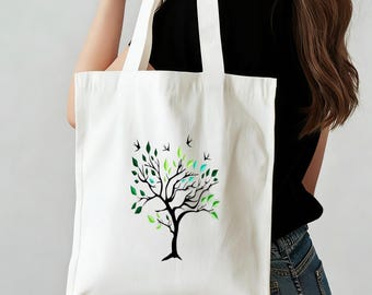 Borsa tote minimalista con motivo ad albero, borsa a tracolla riutilizzabile con motivo a linee naturali per gli amanti delle piante, borsa per la spesa quotidiana