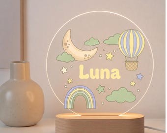 Personalized Hot Air Balloon Night Light, Custom Nursery Decor Gift for Baby Shower and Kids Bedroom