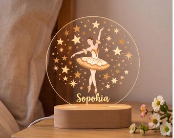 Ballerina Night Light Personalized Kids Lamp, Custom Name Ballet Bedroom Decor, Gift for Girls, Dancer Nursery Bedside Light