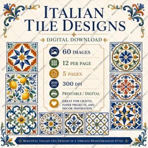 Italian Majolica Tile Designs, Lemon Floral Patterns, Printable Mediterranean Art (Digital Download)