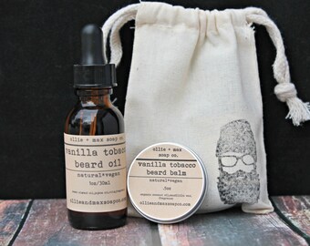 Vanilla Tobacco Beard Grooming Kit, Beard Oil, Beard Balm, Gifts for Him, Vegan gifts, Natural Gifts,