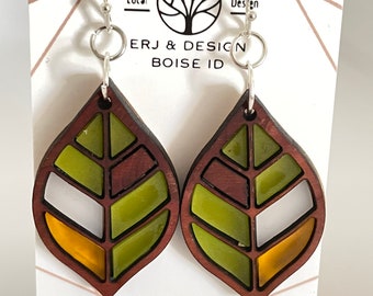 Sunshine on the Mountain Earrings Original Design Unique Gift Bohemian Style Hand Painted Natural Wood Jewelry Super Lightweight