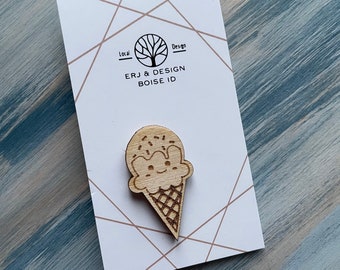 Wooden Pin / Backpack Pin / Bag Accessory / Jacket Pin / Statement Accessory / Unisex Gift / Ice Cream Pin / Kawaii Pin