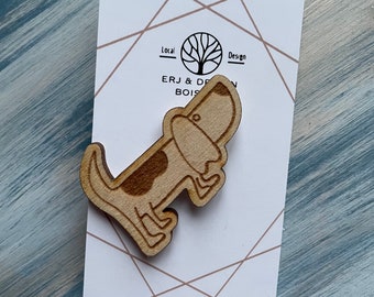 Wooden Pin / Backpack Pin / Bag Accessory / Jacket Pin / Statement Accessory / Unisex Gift / Basset Hound Pin / Coon Hound Dog Pin