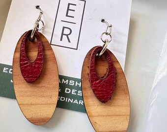 Red leather & cedar dangle