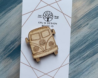 Wooden Pin / Backpack Pin / Bag Accessory / Jacket Pin / Statement Accessory / Unisex Gift / VW Pin / Vanlife Pin / Travel Pin / Adventure