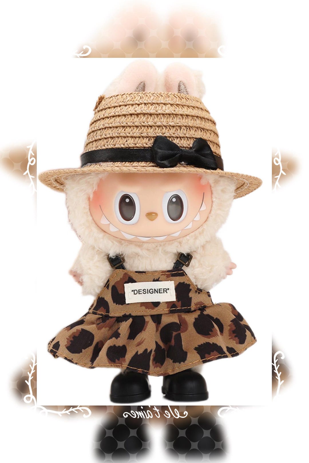 17cm Labubu Doll Clothes Set – Leopard Print Dress, Straw Hat & Shoes ...