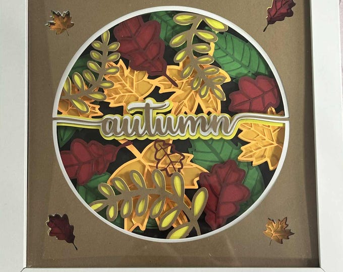 Featured listing image: White Framed 11 Layer Papercraft Shadowbox Autumn Seasonal Wall Art