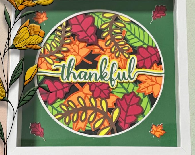 Featured listing image: Thankful Autumn Layered Shadowbox – 11-Layer Fall Papercraft in White Frame | Third in Collection