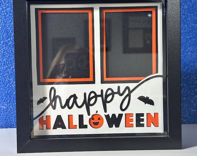 Featured listing image: Halloween Shadowbox with Photo Frame | Layered Papercraft Décor | Spooky Fall Home Accent